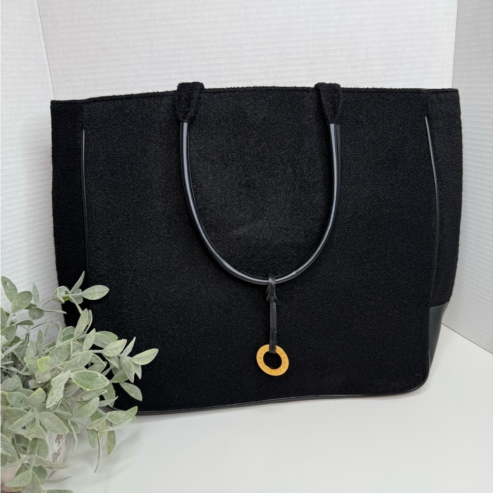 Givenchy Parfums Large Black Wool and Vegan Leather Tote Bag Preppy Luxury Boho - Picture 4 of 16